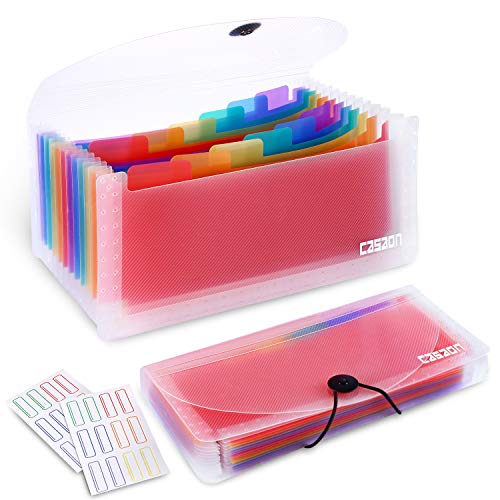 2 Pack 13-Pockets Expanding Accordion File Folder Mini Organizer Wallet for Storage Invoice/Receipt/Cards/Coupon/Tickets - color: White-01