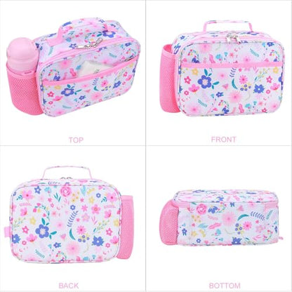 RHCPFOVR Kids Lunch Bag - Insulated Lunch Box for Boys Girls Washable Lunch Bag and Reusable Toddler Leak-proof Lunchbox for School and Daycare - color: Flower Pink
