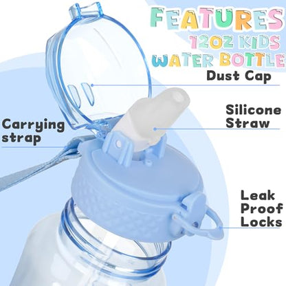 OLDLEY 12oz Kids Water Bottle, Tritan BPA-Free, Leakproof Flip Straw Lid, Motivational Time Marker, Carry Strap, Reusable Clear Water Bottle for Boys & Girls,Baby Blue - color: Baby Blue, style: 12 Ounces