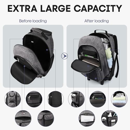 20" 2-in-1 Rolling Backpack,Backpack for Travel w/Wheels | Trolley Suitcase w/Telescopic Handle,Lightweight,Durable, Travel-Friendly, Unisex,2560-20''-Grey - color: JH-2560-Grey-20