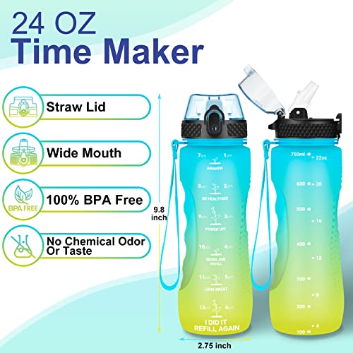 24 OZ Motivational Kids Water Bottle With Time Marker,Straw Lid,Leak Proof, Tritan BPA Free Sports Water Bottle Blue-Yellow(1 Lid) - color: Blue Yellow
