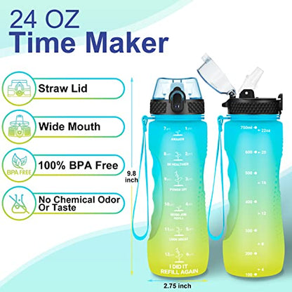 24 OZ Motivational Kids Water Bottle With Time Marker,Straw Lid,Leak Proof, Tritan BPA Free Sports Water Bottle Blue-Yellow(1 Lid) - color: Blue Yellow