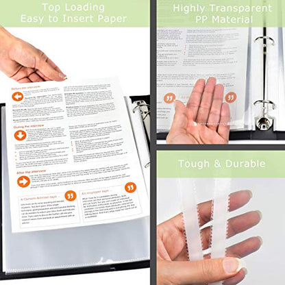 Heavy Duty Recipe Page Protectors | 30 Clear Refill Sheets | 8.5 x 11 Inch Paper Sleeves | Acid-Free Plastic | Reinforced Holes for 3-Ring Binders | Spill-Resistant