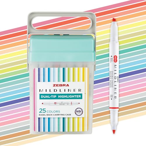 Zebra Pen Mildliner Dual-Tip Highlighter Set, Broad and Fine Tips, No Bleed, Ideal for Bible Highlighting, Journaling, School and Office Supplies, Assorted Ink in Carrying Case, 25-Pack (78025) - color: Assorted F, size: 1 Count (Pack of 25)