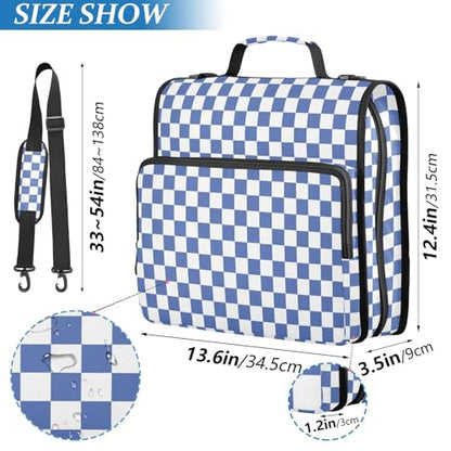 Blue White Checkered Binder Bag 3 Ring Zipper Binders with Shoulder Strap for School Office Organizer Storage - color: Q003