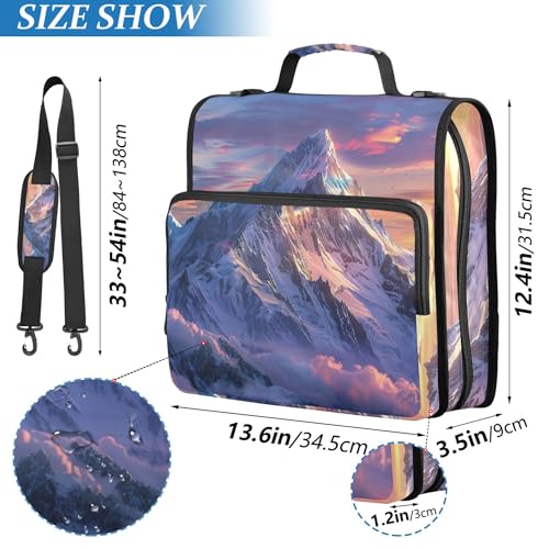 Mountains Zipper Binder with Shoulder Strap & Handle for Easy Carry, 1.5 Inch 3-Ring Binder for School, Expansion Panel and Expanding File