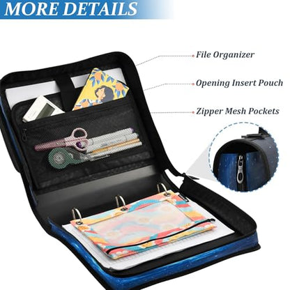 3 Ring Zipper Binder Galaxy Binder Organizer Portfolio with File and Shoulder Strap & Handle Large Capacity File Folder - color: Galaxy