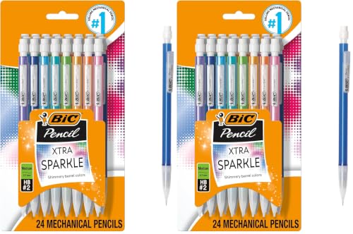 BIC Xtra-Sparkle Number 2 Mechanical Pencils With Erasers, Medium Point (0.7mm), Mechanical Pencils for School Supplies, 24 Count (Pack of 2) - size: 24 Count (Pack of 2), style: Sparkle Edition