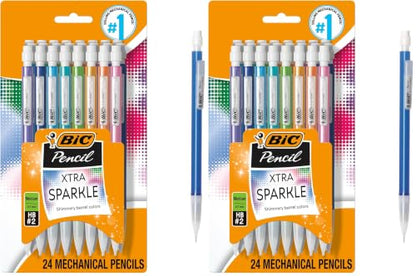 BIC Xtra-Sparkle Number 2 Mechanical Pencils With Erasers, Medium Point (0.7mm), Mechanical Pencils for School Supplies, 24 Count (Pack of 2) - size: 24 Count (Pack of 2), style: Sparkle Edition
