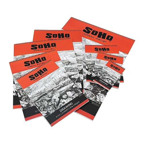 SoHo Urban Artist Softcover Drawing Pad - 6"x8" - 92 lbs/150gsm, Mixed Media, 24 Dual-Sided Sheets, Acid-Free, Wire-Bound, Micro-Perforated, Repeated Erasing & Reworking - size: 6"x8"