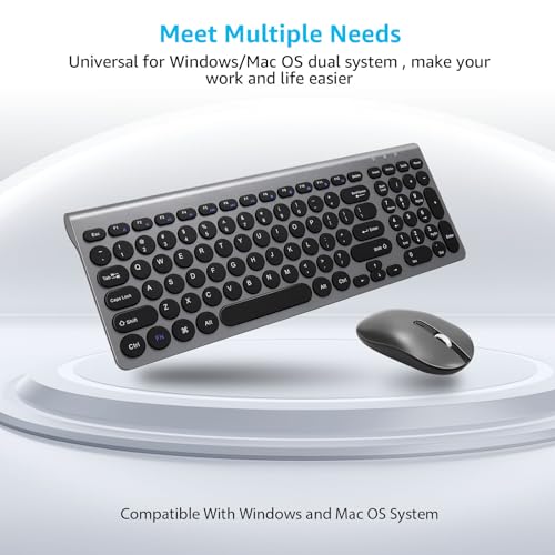 LeadsaiL Wireless Keyboard and Mouse Combo, Wireless USB Mouse and Computer Keyboard Set, Compact and Silent for Windows Laptop, Desktop, PC- Grey - color: Gray