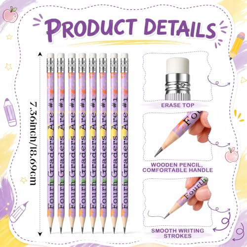 48 Pcs/24 Sets 4th Graders Pencils and Erasers Bulk Set Motivational Pencils Back to School Supplies for Kids Student Inspirational Teacher Classroom Reward Party Favors Gifts - style: 4th Grader