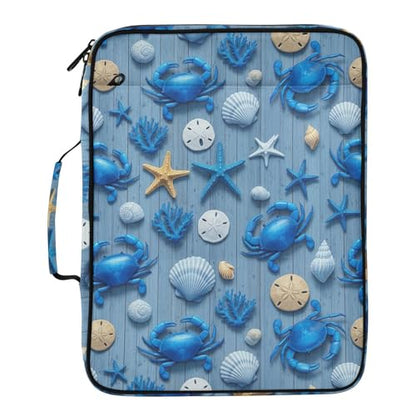 Heavy-Duty 3-Hole Ring Board Binder Organizer Bag with 7-Pocket Expandable Filing Layer and Mesh Storage Pouch for Executive Workflows Blue Crabs