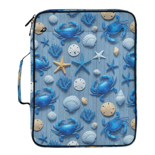 Heavy-Duty 3-Hole Ring Board Binder Organizer Bag with 7-Pocket Expandable Filing Layer and Mesh Storage Pouch for Executive Workflows Blue Crabs