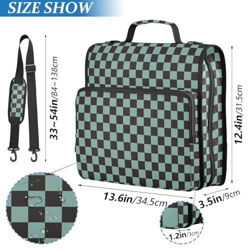 Green Teal Black Checkered Binder Bag 3 Ring Zipper Binders with Shoulder Strap for School Office Organizer Storage - color: Q011