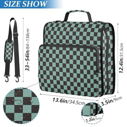 Green Teal Black Checkered Binder Bag 3 Ring Zipper Binders with Shoulder Strap for School Office Organizer Storage - color: Q011