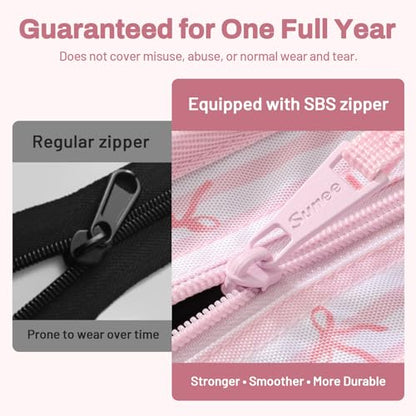SUNEE Zippered Binder Bag with Handle, 2-Inch 3-Ring O-Ring, 500-Sheet Capacity, Includes Zip Pocket, 5-Tab Expanding File Folder, Multi-Pocket Organizer Binder for Middle School, Pink Bow - color: Pink Bow