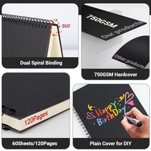 EUSOAR Spiral Bound Notebook, 12 Packs A5 5.5"x8.3" 120 Pages Hardcover Lined Travel Writing College Ruled Notebooks, Students Office Subject Diary Note Book Journal-Black, Royal Blue,Coffee - color: Black, Royal Blue, Coffee, size: 12 Packs