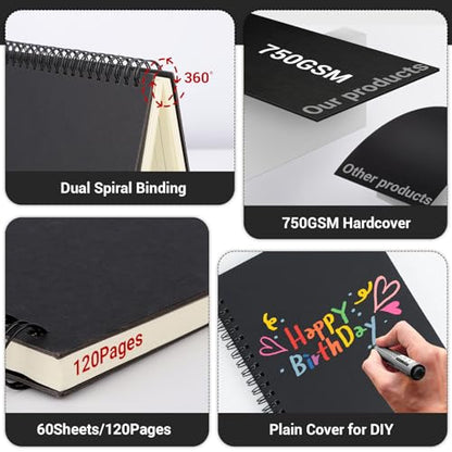 EUSOAR Spiral Bound Notebook, 12 Packs A5 5.5"x8.3" 120 Pages Hardcover Lined Travel Writing College Ruled Notebooks, Students Office Subject Diary Note Book Journal-Black, Royal Blue,Coffee - color: Black, Royal Blue, Coffee, size: 12 Packs