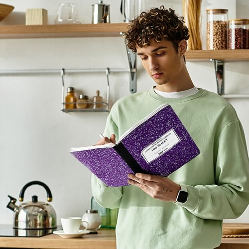 4 Pack - EPI Wide Ruled Marble Composition Notebook - Purple 200 Page Note Book - 9.75 x 7.5 Inch Hardcover Journal with Sewn Binding for Secure Pages - Classroom Back to School Supplies - color: Purple, size: 4
