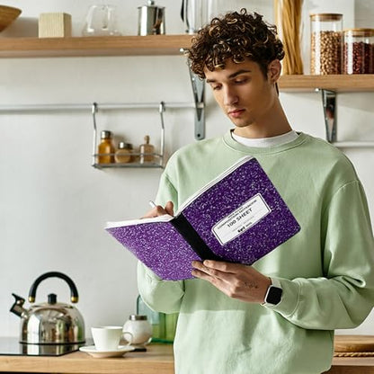 12 Pack - EPI Wide Ruled Marble Composition Notebook - Purple 200 Page Note Book - 9.75 x 7.5 Inch Hardcover Journal with Sewn Binding for Secure Pages - Classroom Back to School Supplies - color: Purple, size: 12