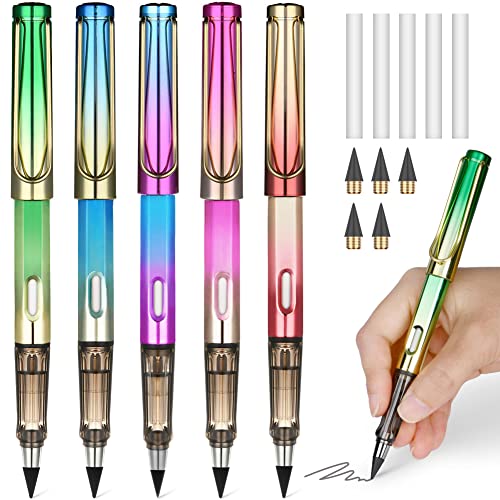 Ainiv Inkless Pencil with Eraser - 5 Sets Infinity Pencil, Reusable with Extra 5 Eraser & 5 Replaceable Nibs for Home, Office & School Writing, Drawing - color: 5PCS-Bright color