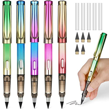 Ainiv Inkless Pencil with Eraser - 5 Sets Infinity Pencil, Reusable with Extra 5 Eraser & 5 Replaceable Nibs for Home, Office & School Writing, Drawing - color: 5PCS-Bright color