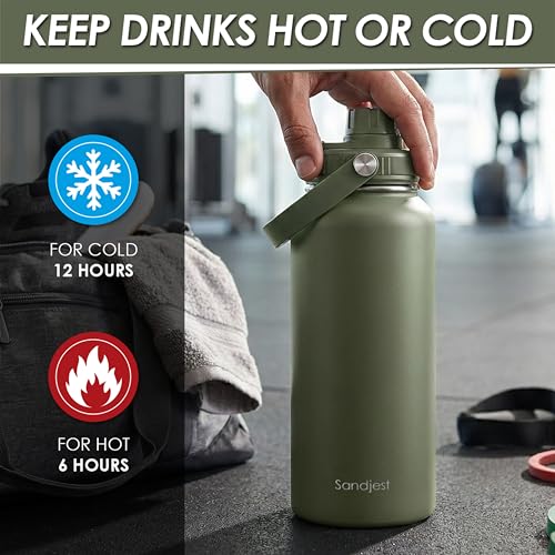 Insulated Stainless Steel Water Bottle 32oz, Vacuum Chug Lid Travel Tumbler for Men Friends Dad Brothers, Birthday Christmas Fathers Day (Olive) - color: Solid Color 2