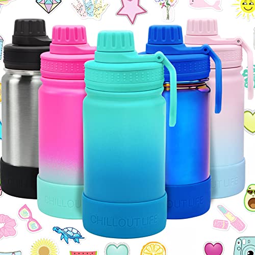 CHILLOUT LIFE 12oz Kids Insulated Stainless Steel Water Bottle with Leak Proof Spout Lid & 144 Stickers - color: Ocean Blue, style: 12 oz