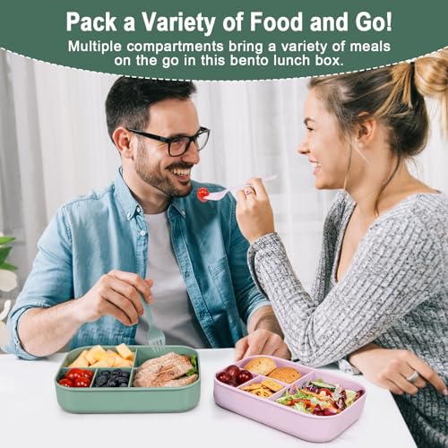 Caperci Stackable Bento Lunch Box for Adult & Teens - Reinforced Leak-Proof Lunch Container 4-Compartment with Utensils & Sauce Container, BPA-Free, Dishwasher/Microwave Safe, 47oz (Khaki Green) - color: Khaki Green
