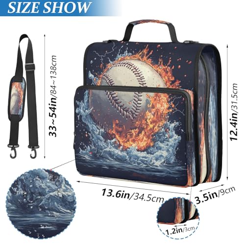Caikeny 3 Ring Zipper Binder Baseball Fire Water 1.5 inch Binders Bag Flame Soccer with Shoulder Strap and Handle Expanding File Pockets - color: Multicolored 1z2.12