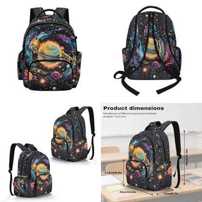 Cosmic Planet Backpack for Boys Girls Kids Backpack with Lunch Box Water Bottle Carrier and Cute Pencil Case 4PCS Set Bookbag with Front Pocket for School 17 inch Large School Bag Graduation - color: Cosmic Planet