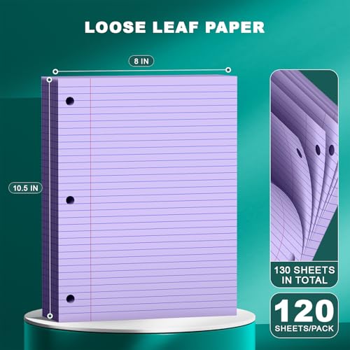 Purple Note Pads 8 X 10.5 Loose Leaf Paper, 120Sheets, 3 Hole Punched Lined Paper, College Ruled 8 X 10.5 Notebooks, 10-1/2" X 8 Binder Writing Pads, Filler Paper for Office, School Supplies - style: Purple-1 Pack