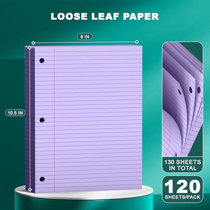 Purple Note Pads 8 X 10.5 Loose Leaf Paper, 120Sheets, 3 Hole Punched Lined Paper, College Ruled 8 X 10.5 Notebooks, 10-1/2" X 8 Binder Writing Pads, Filler Paper for Office, School Supplies - style: Purple-1 Pack
