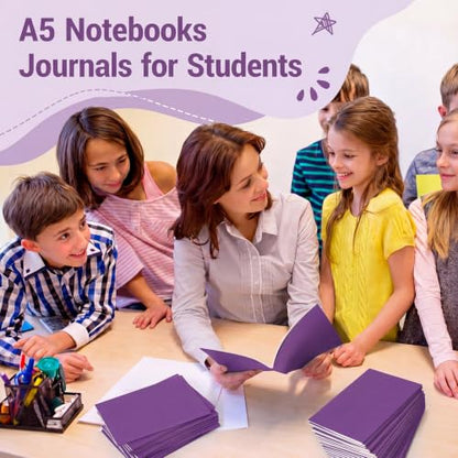 Mimorou 100 Pcs Journals Notebooks Bulk - Kraft Softcover A5 Small Notebooks 5.5 Inch x 8.3 Inch Notepads with 60 Page 30 Sheet for Writing Sketch Travel Office Supplies(Purple,Lined) - color: Purple, style: Lined