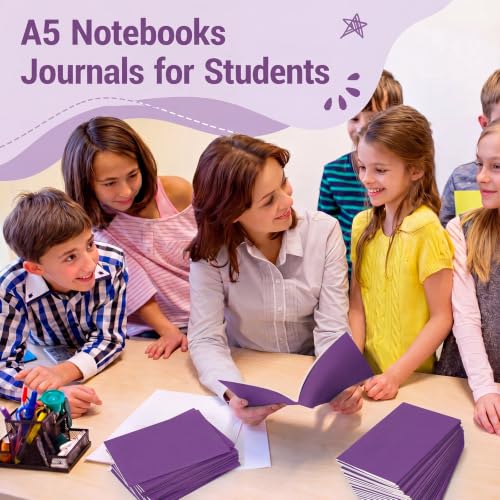 Mimorou 100 Pcs Journals Notebooks Bulk - Kraft Softcover A5 Small Notebooks 5.5 Inch x 8.3 Inch Notepads with 60 Page 30 Sheet for Writing Sketch Travel Office Supplies(Purple,Lined) - color: Purple, style: Lined