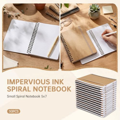 Watersay 30 Pcs Small Spiral Notebooks A6 with Straps, Multicolor 5" x 7" Pocket Notebooks Mini Lined Journals 50 Sheets for Back to School Supplies Students Rewards Office Gifts(Natural Wood) - color: Natural Wood
