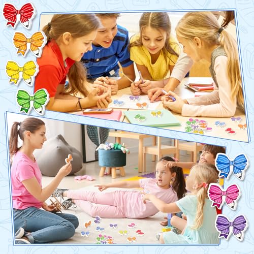 JarThenaAMCS 70 Pcs Back to School Mini Bulk Erasers Colorful Pencil Bow Shape Erasers for First Day of School Party Classroom Stationery Supplies Students Gifts Prizes Teacher Rewards - style: Colorful Pencil Bow