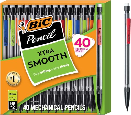 BIC Xtra Smooth Mechanical Pencil with 0.7 mm Medium Point, Refillable and Retractable, 40-Count (Pack of 8) - color: Black, size: 40 Count (Pack of 8)