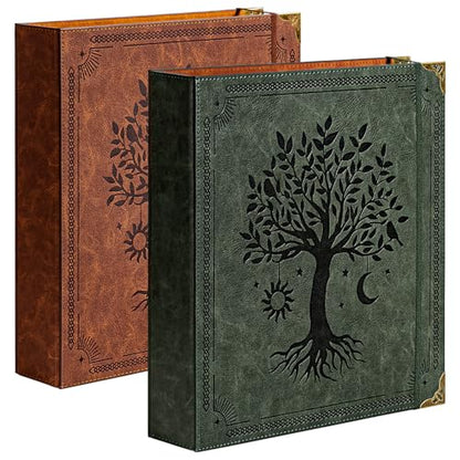 Ovesmusl 2 Pack Leather D Ring Binder Fits 8.5"x11" Letter Size Paper, 2 Inch D-Ring Binders Holds 550 Sheets, Notepad Paper Cover Loose Leaf Organizer with Inner Pockets, Green and Brown - color: Green+brown, size: 2 inch, style: 2 Pack