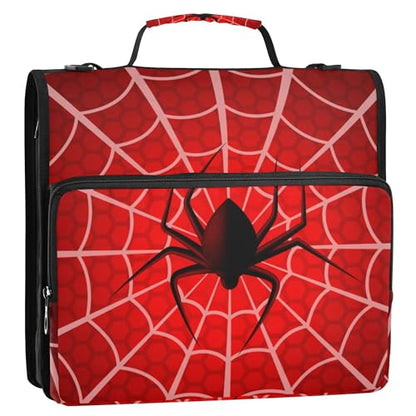 Fisyme Halloween Spider Web Zipper Binder 3 Ring with Zipper and Shoulder Strap Large Capacity Multi-Pocket Binder Organizer - color: Multi-dark Red