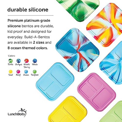 LunchBots Build -a- Bento Lunch Box, Silicone Bento Box for Kids, Multi-Compartment Lunch Container, Oven & Dishwasher Safe, BPA Free, 32 oz - Tie Dye Light Blue - color: Tie Dye Light Blue
