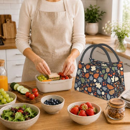 Lunch Box for Women,Fall Leaves Insulated Lunch Bag,Pine Cones Leakproof Thermal Insulation Cooler Tote Bags for Teacher Nurse Kids School Work Picnic - color: Fall Leaves