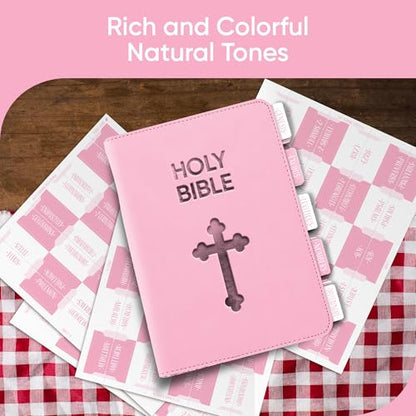 EssexWares - Pink and White Checkerboard Bible Tabs for Old and New Testament, 80 Large Print Tabs for Bible Study, Water-Resistant and Durable Index Tabs for Women and Men - 1.7" Wide - color: Pink and White Checkerboard