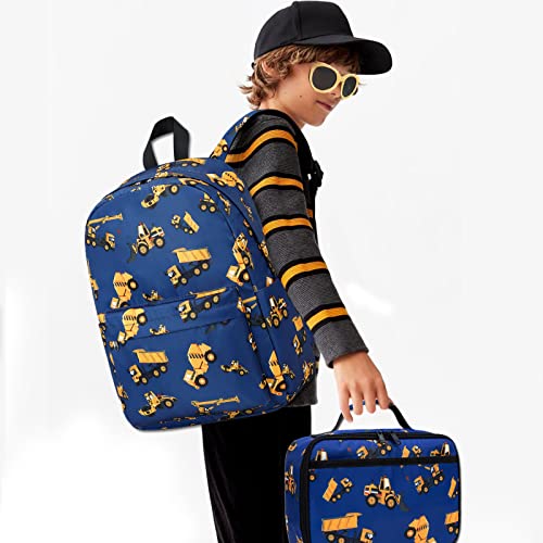 CAMTOP Backpack for Kids, Boys Preschool Backpack with Lunch Box Toddler Kindergarten School Bookbag Set (Engineering Vehicle) - color: Y0110-2 Engineering Vehicle-navy Blue
