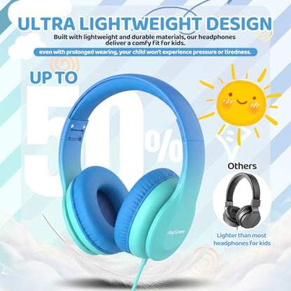 JoySpark Kids Headphones, Over-Ear Wired Headphones for Kids, 85dBA Volume Limited, Foldable Stereo Sound Toddler Headsets, 3.5mm Jack for School Entertainment, Gradient Blue - color: Gradient Blue