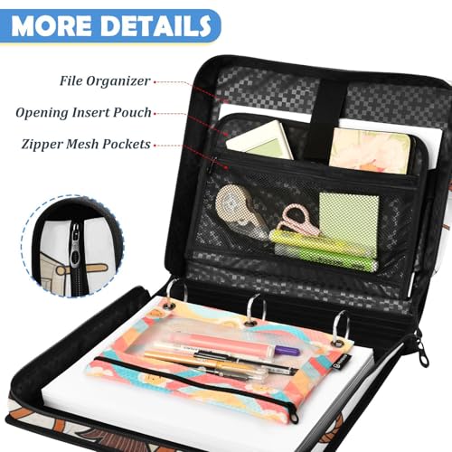 Cute Cowgirl Wild West Orange 3 Ring Zipper Binder Bag with Strap, Personalized Name Trapper Keeper Binder - 2" Binder with Pockets Holds 500 Sheets, Laptop & More - Durable & Easy to Carry - color: Option H
