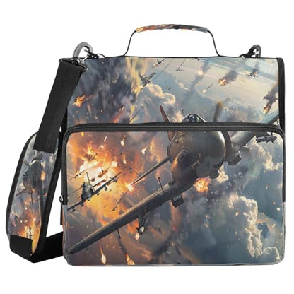 Fighter Jets in Action Zipper Binder 3 Ring with Handle and Shoulder Strap, 500 Sheet Binder Organizer Capacity & Multi-Pockets for School Office - color: Aa03