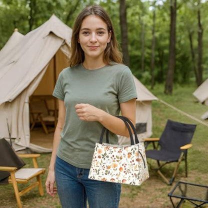 Sleeping Fox in Wildflower Meadow Lunch Box for Women Girls Insulated Green Foliage Daisies Lunch Bag for Work Picnic Camping Travel Gifts Cooler Large Capacity Thermal Reusable Tote Makeup Bags - color: Fox14