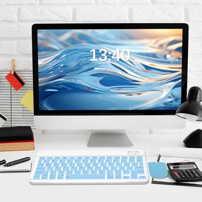 Bluetooth Keyboard and Mouse Combo, Qwert Layout Universal Ultra-Slim Wireless Keyboard Mouse Set for Android Windows iPad iPhone Samsung Tablet Portable Compact Keyboard Set, Light Blue - color: Blue